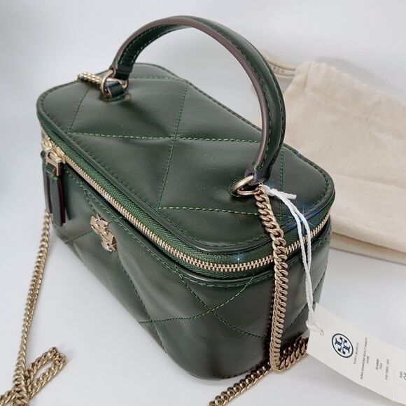 Tory Burch Kira Diamond Quilt Leather Vanity Case 164986 Fir Tree Green 312 NWT - Picture 5 of 10